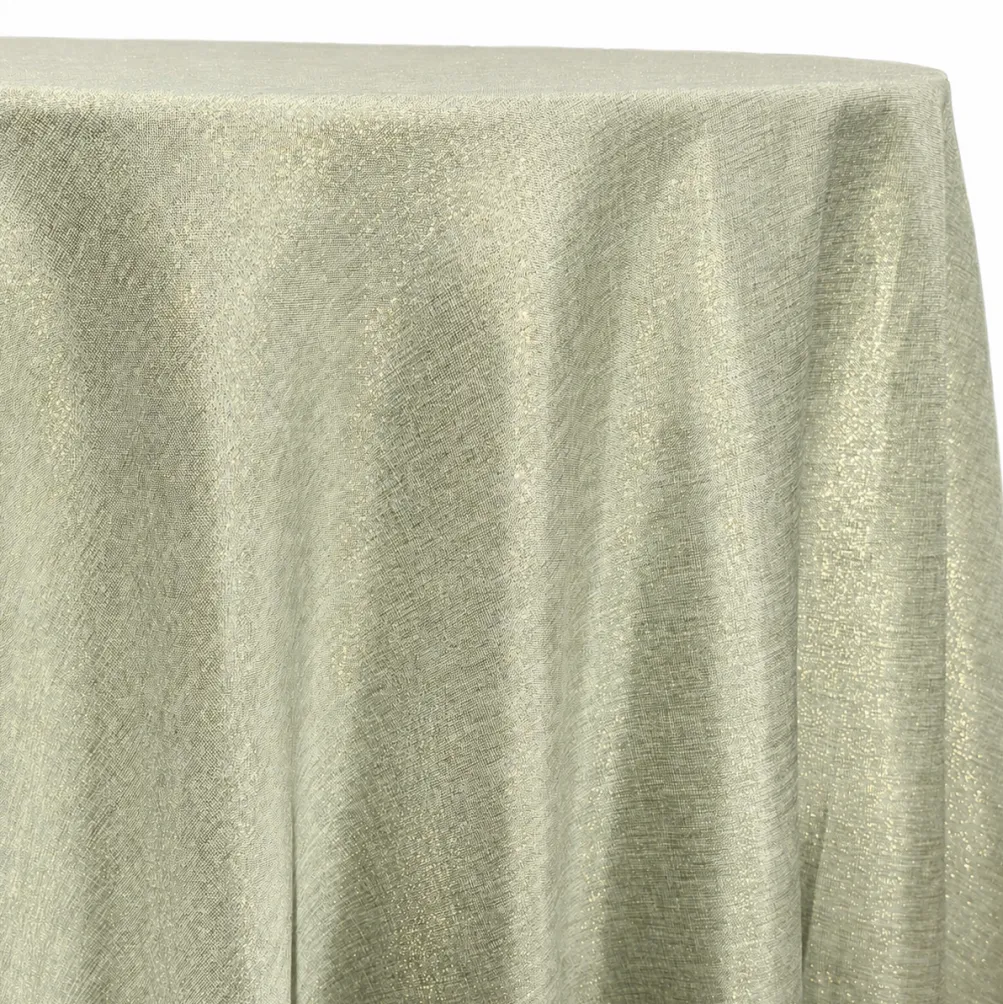 Metallic Burlap Table Linen in Sage/Gold