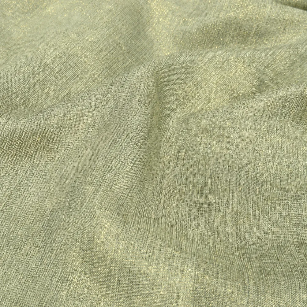 Metallic Burlap Table Linen in Sage/Gold