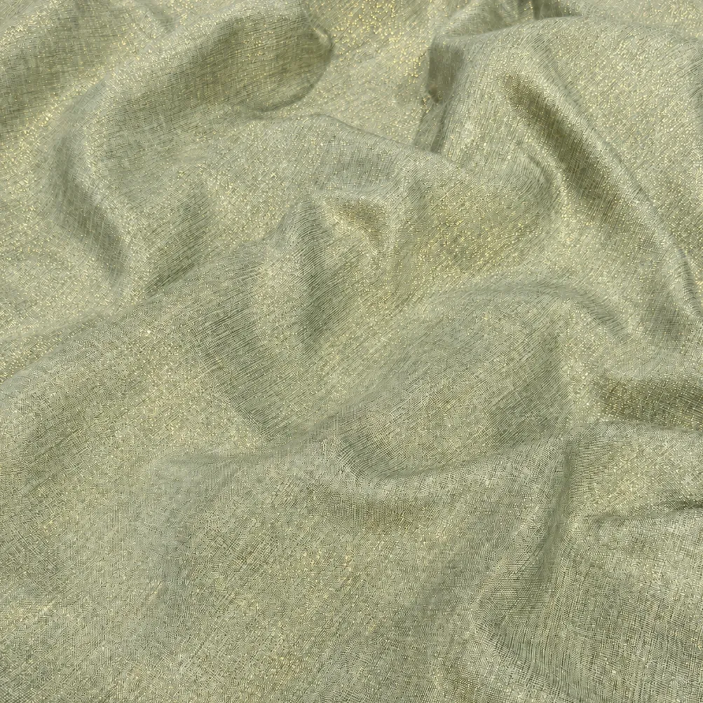 Metallic Burlap Table Linen in Sage/Gold