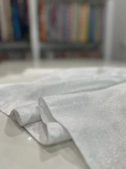 Metallic Burlap Table Linen in White/Silver
