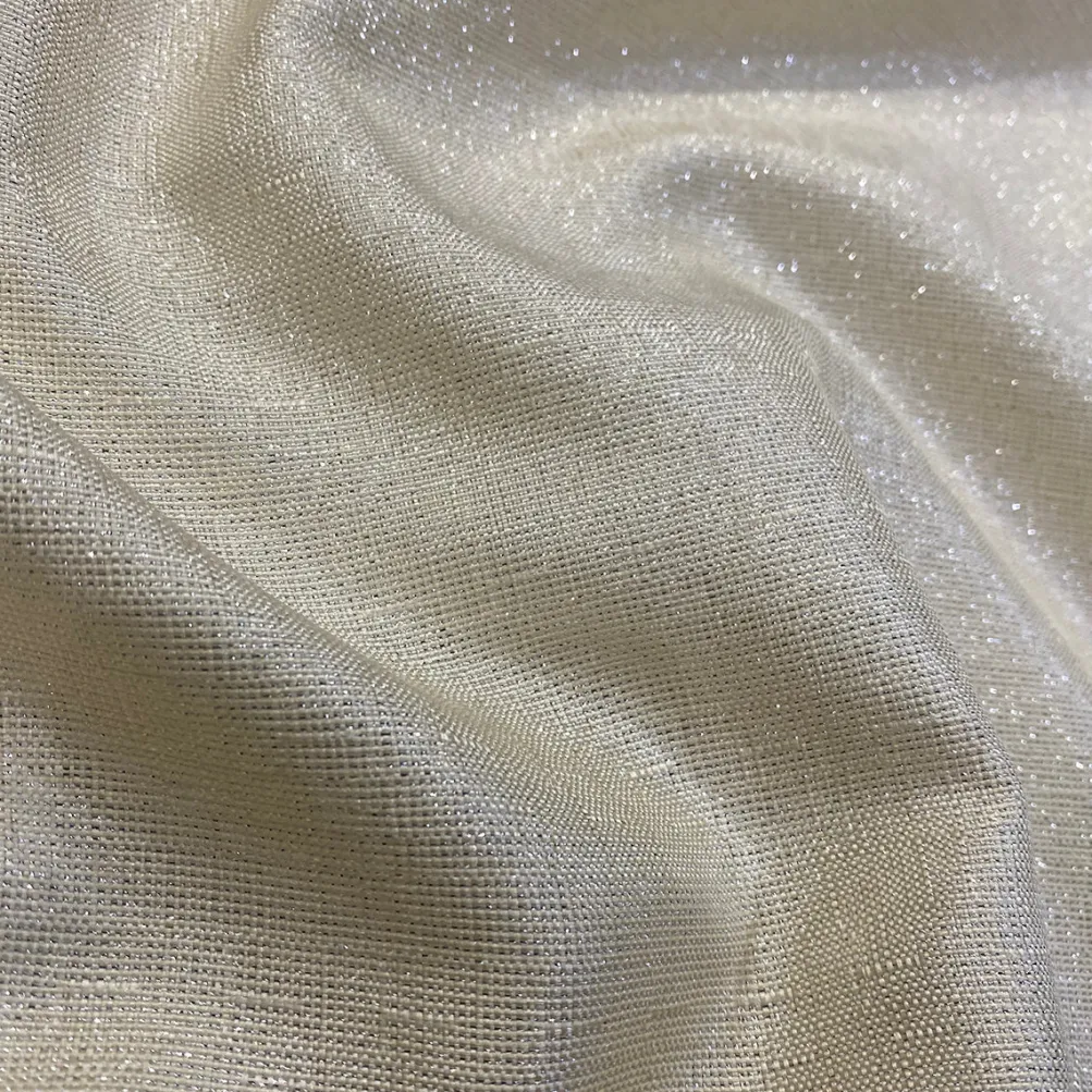 Metallic Burlap Table Linen in Ivory/Silver