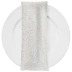 Metallic Burlap Table Napkins in White/Silver