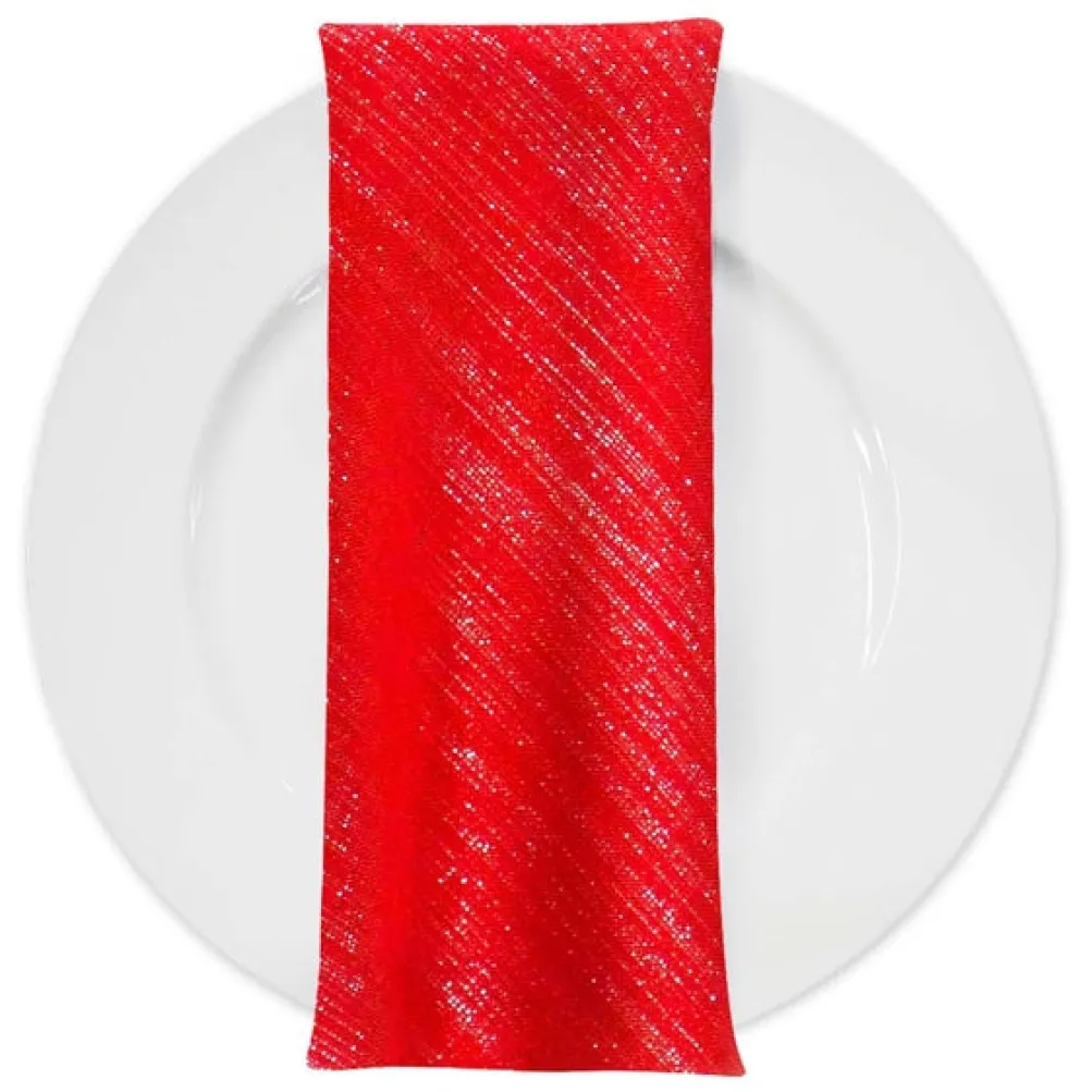 Metallic Burlap Table Napkins in Red/Silver