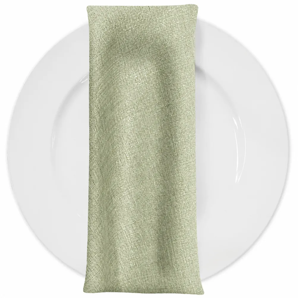 Metallic Burlap Table Napkins in Sage/Gold