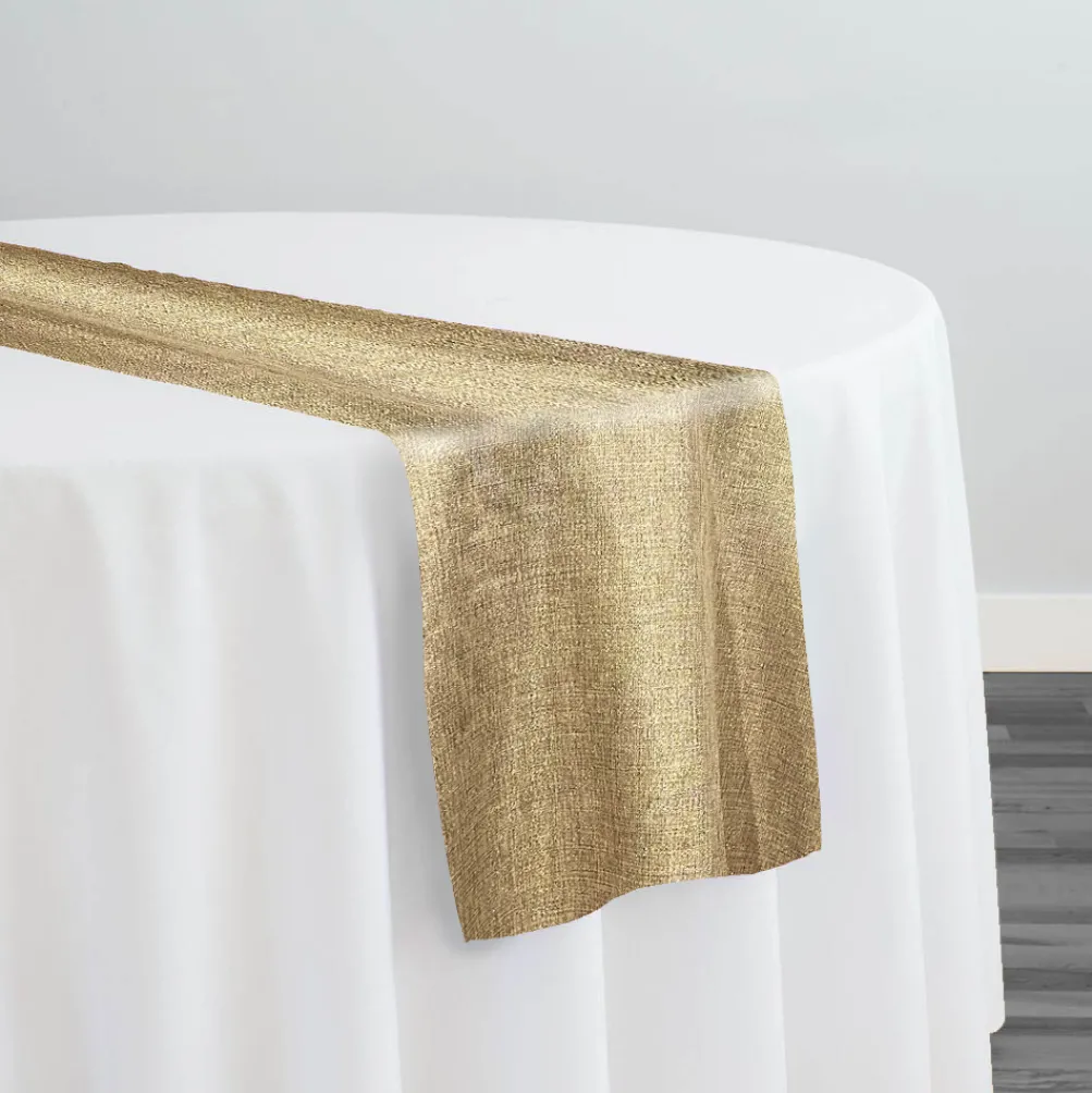 Metallic Burlap Table Runner in Khaki/Gold