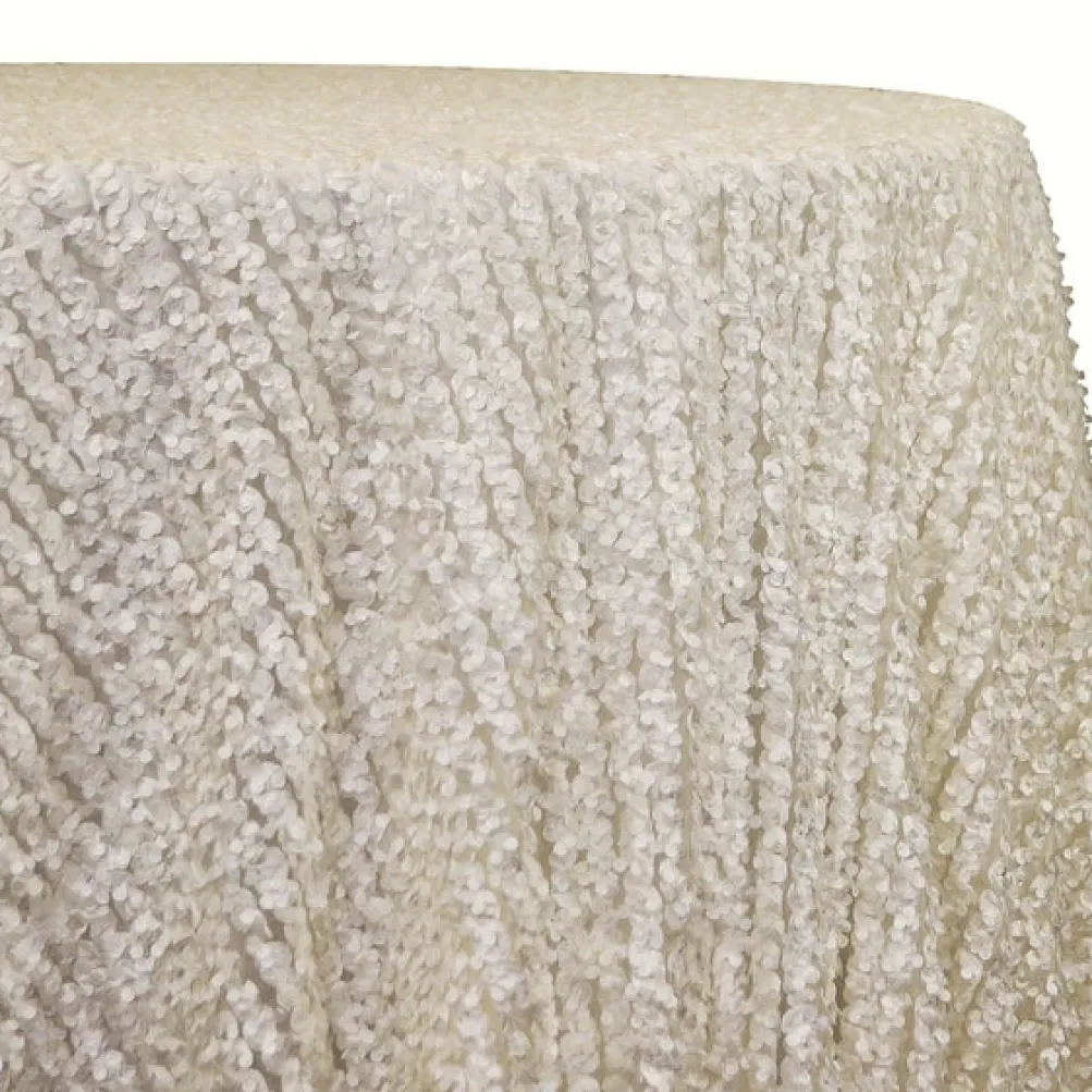 Mini Petals On Mesh Table Linen in Ivory