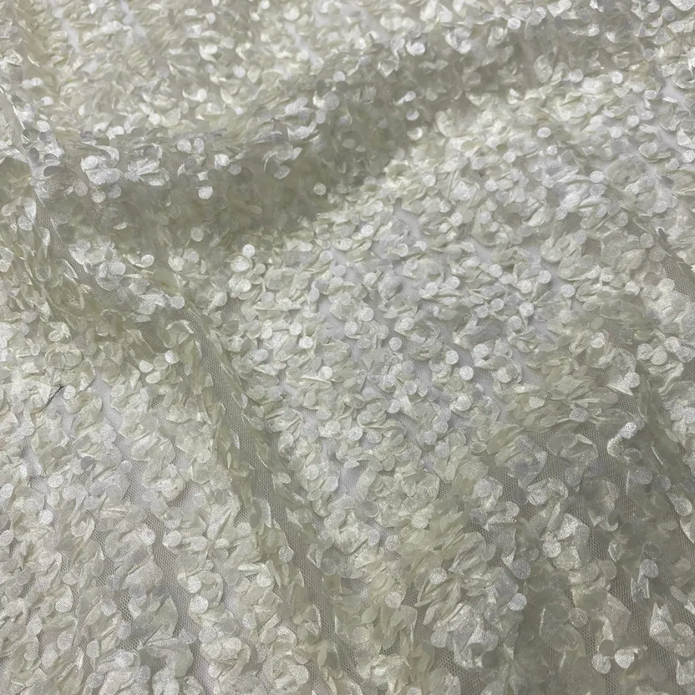 Mini Petals On Mesh Table Linen in Ivory