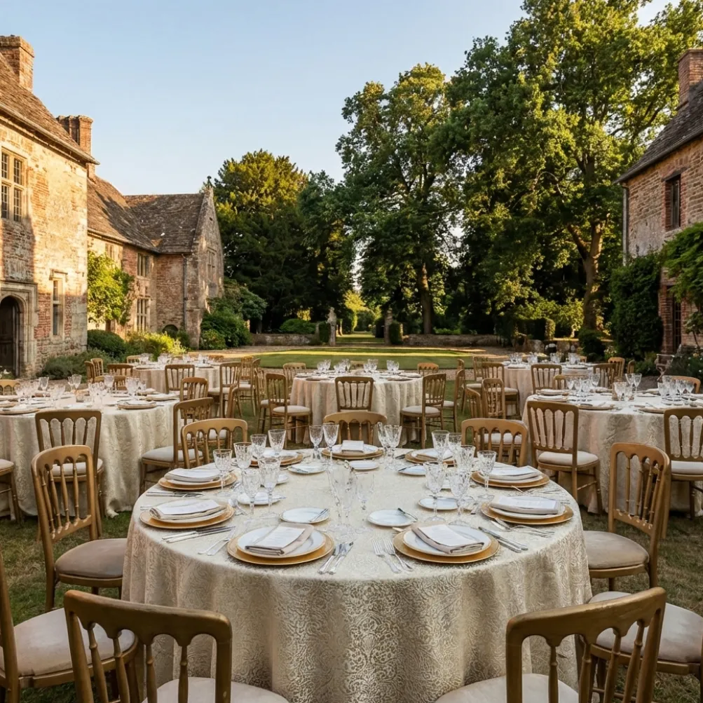 Miramar Jacquard Table Linen in Ivory and Gold