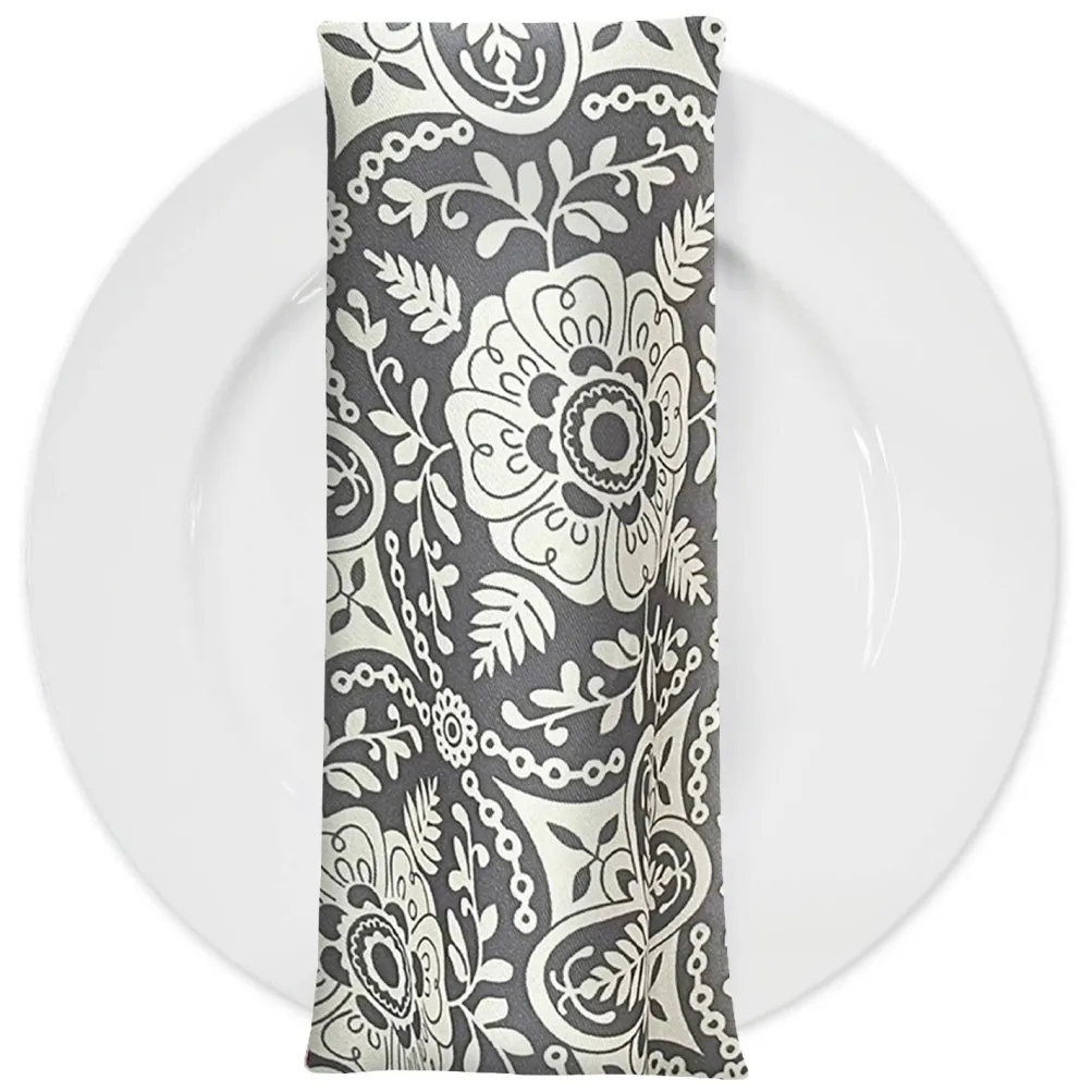 Morocco (Poly Print) Table Napkin in Grey