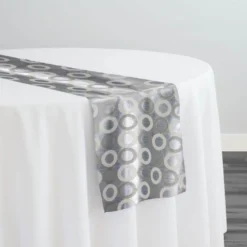 Mosaic Jacquard (Reversible) Table Runner in Ivory and Silver