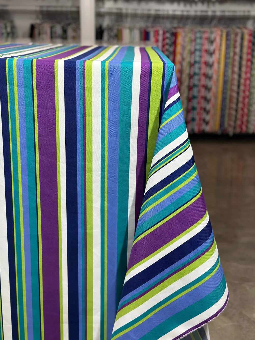 Multi-Color Stripe Table Linen in Grape