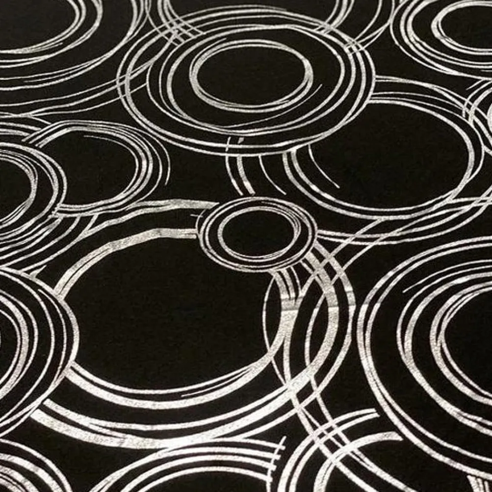 Orbit (Metallic Print) Table Linen in Black and Silver