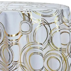 Orbit (Metallic Print) Table Linen in White and Gold