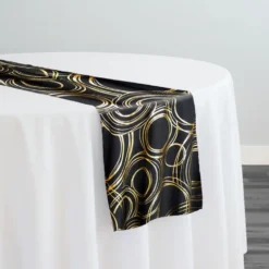 Orbit (Metallic Print) Table Runner in Black and Gold