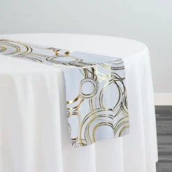 Orbit (Metallic Print) Table Runner in White and Gold