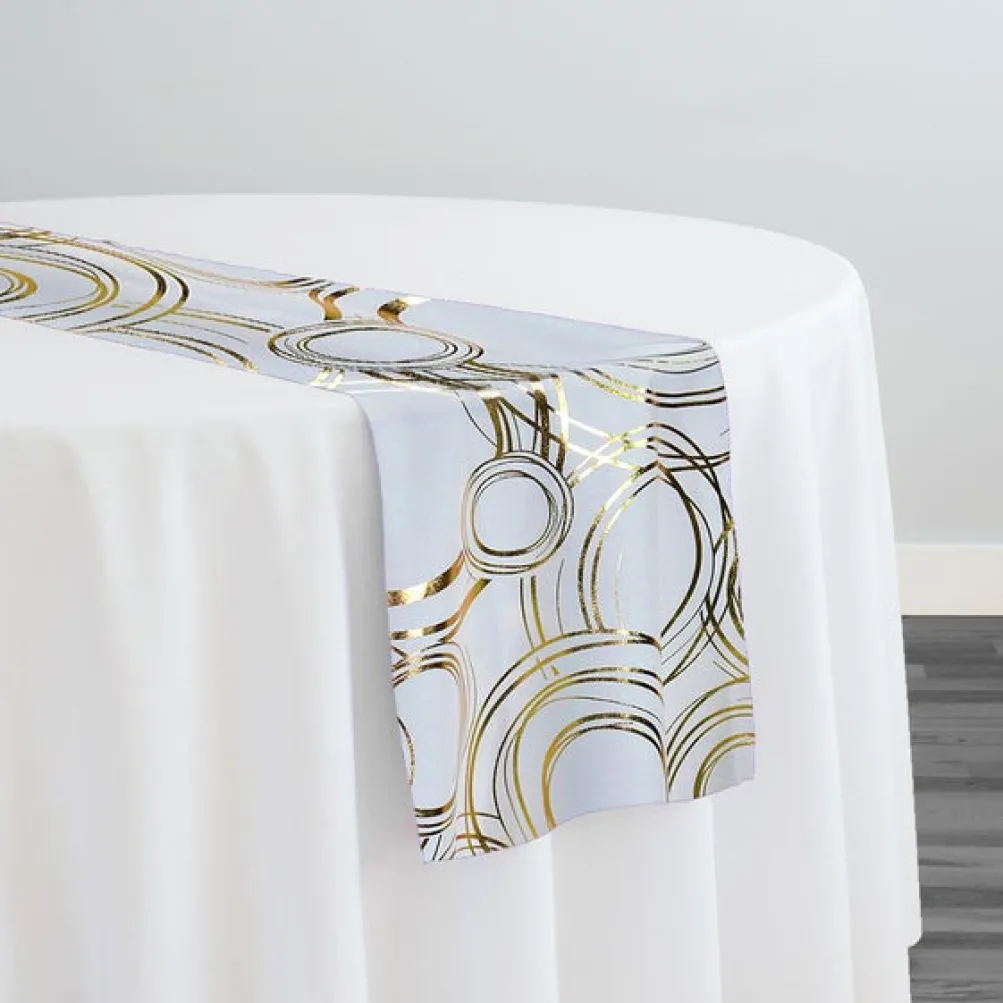 Orbit (Metallic Print) Table Runner in White and Gold