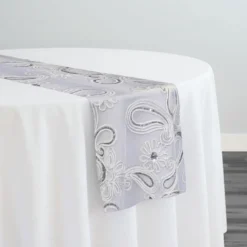 Paisley Floret Sequins Table Runner in White