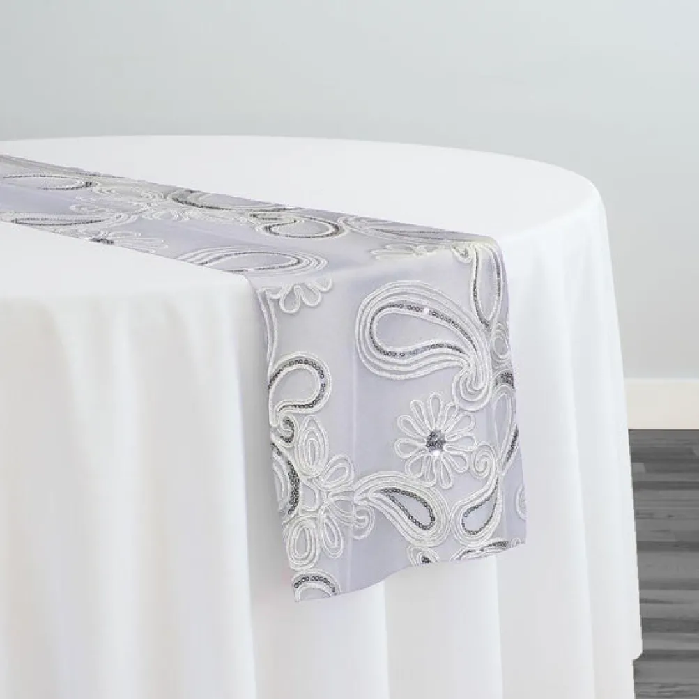Paisley Floret Sequins Table Runner in White
