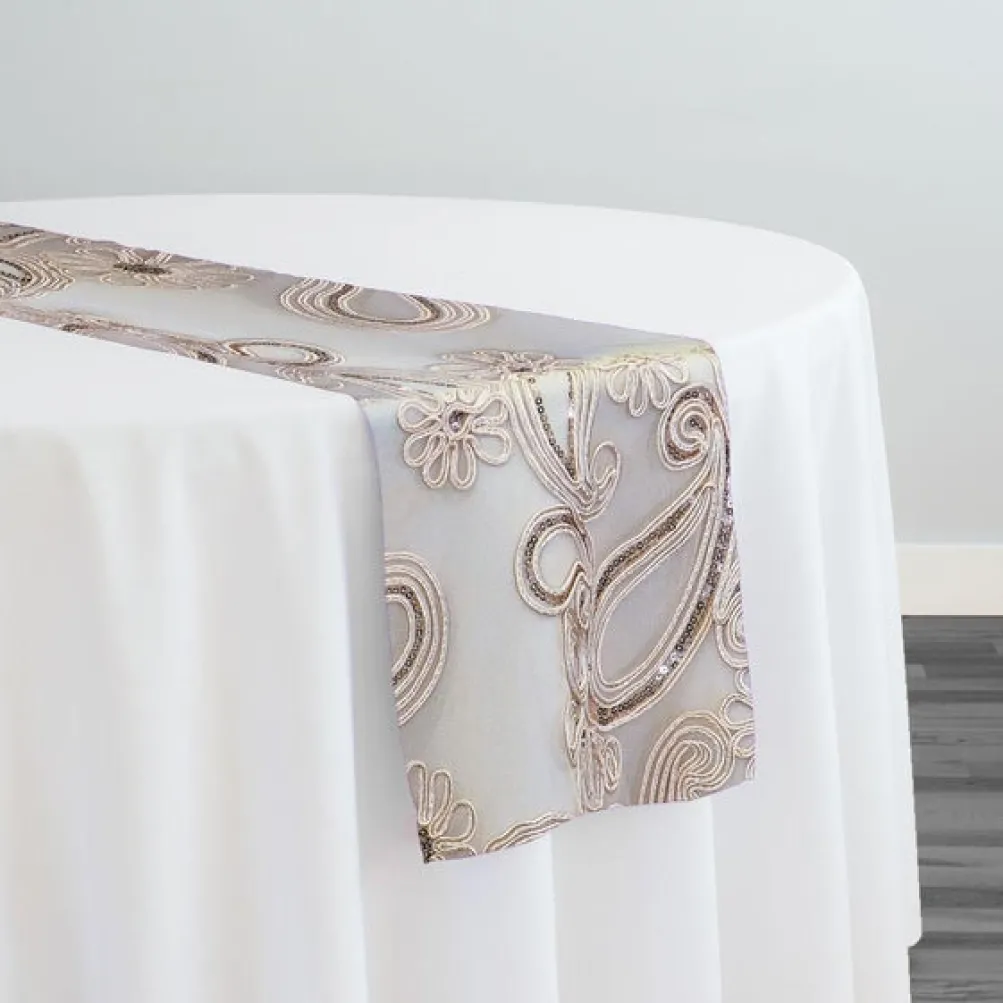 Paisley Floret Sequins Table Runner in Champagne