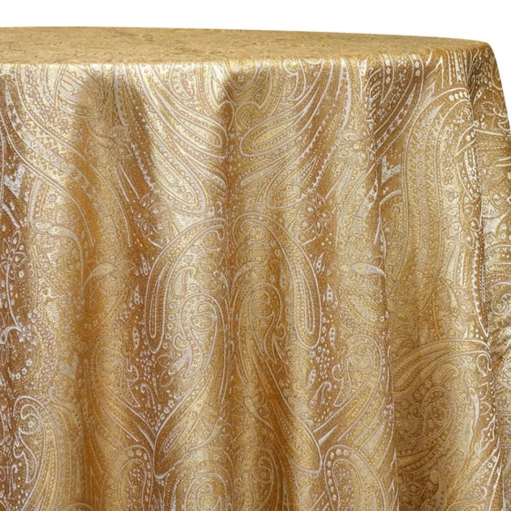 Paisley Jacquard Table Linen in Gold and Ivory