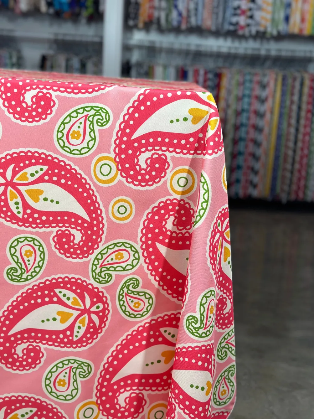 Pastel Paisley (Poly Print) Table Linen in Pink