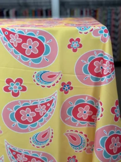 Pastel Paisley (Poly Print) Table Linen in Yellow