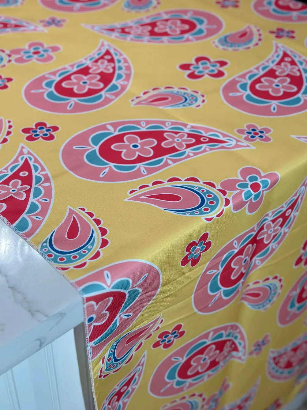 Pastel Paisley (Poly Print) Table Linen in Yellow