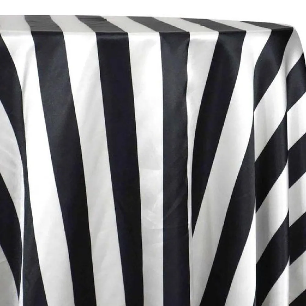 1pc - 2" Satin Stripe Table Linen 132" Round - Black and White