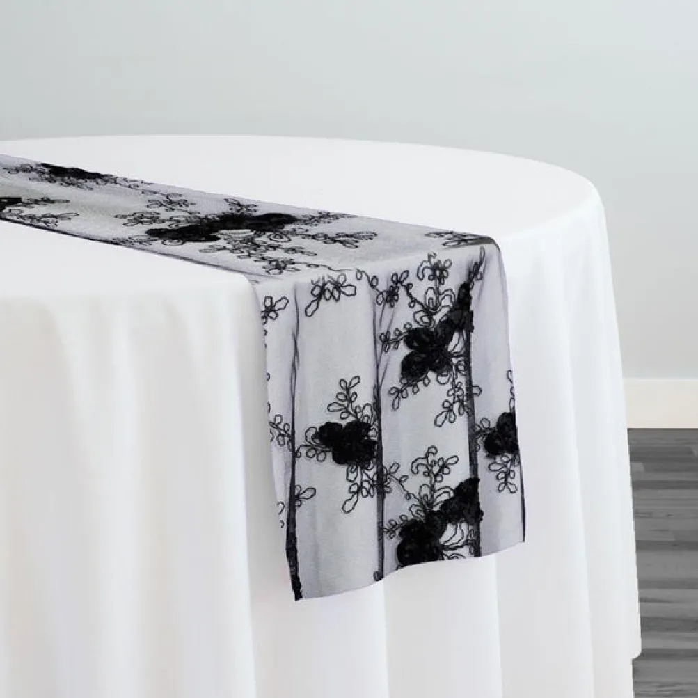 10pcs - Baby Rose Embroidery Table Runner 14"x108" - Black