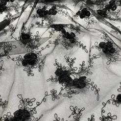 10pcs - Baby Rose Embroidery Table Runner 14"x108" - Black