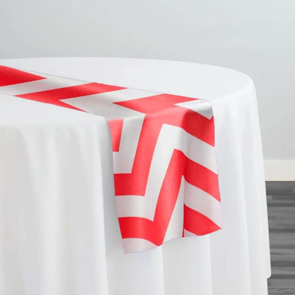 7pcs - Chevron Print (Lamour) Table Runner 14"x120" - Red and White