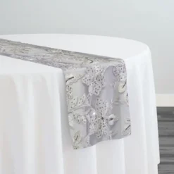 3pcs - Claire Lace Table Runner 14"x108" - Silver and White