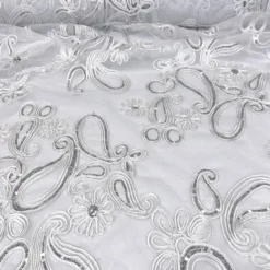 10pcs - Paisley Floret Sequins Table Runner 14"x120" - White