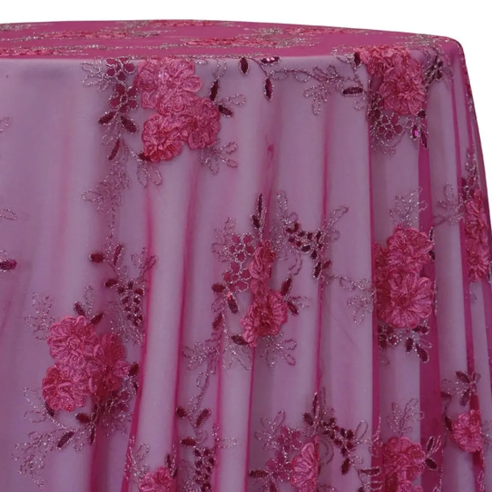 7pcs - Ribbon Mesh Lace Table Linen 132" Round - Fuchsia
