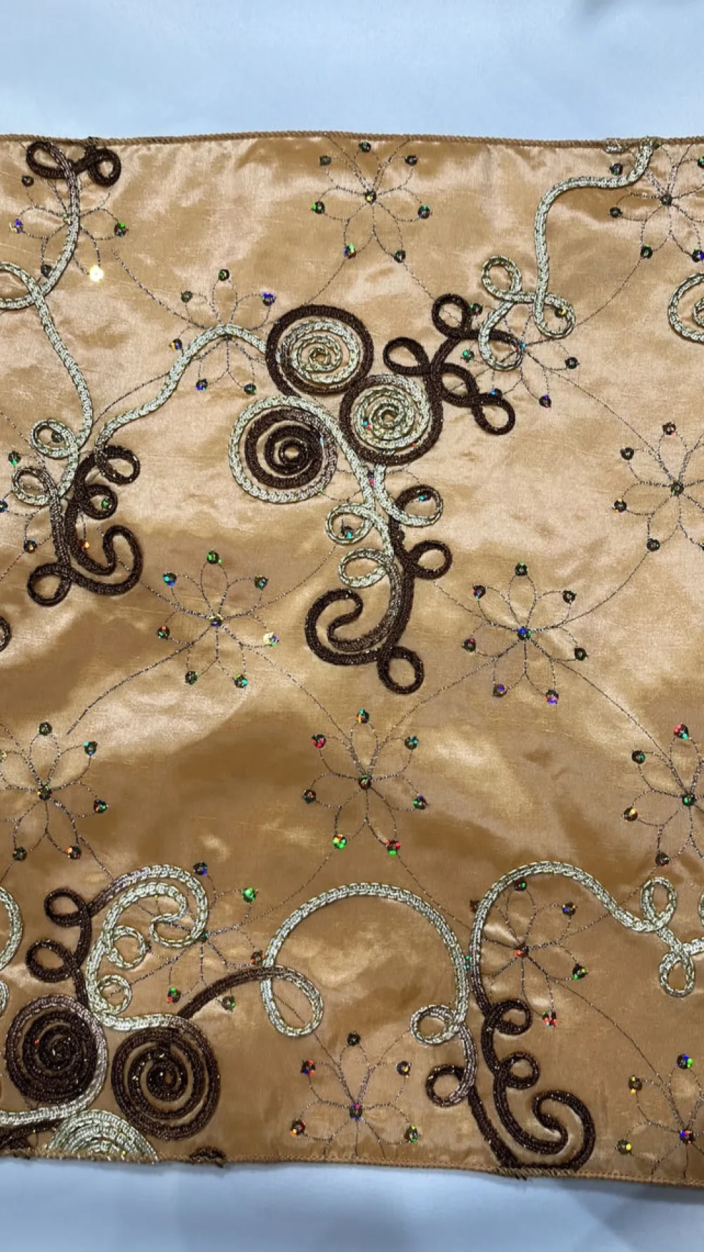 6pcs - Ribbon Taffeta Sequins Table Runner 14"x108" - Champagne/Brown