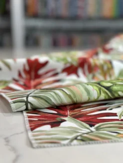 2pcs - Tropical Print (Dupioni) Table Linen in Red (90