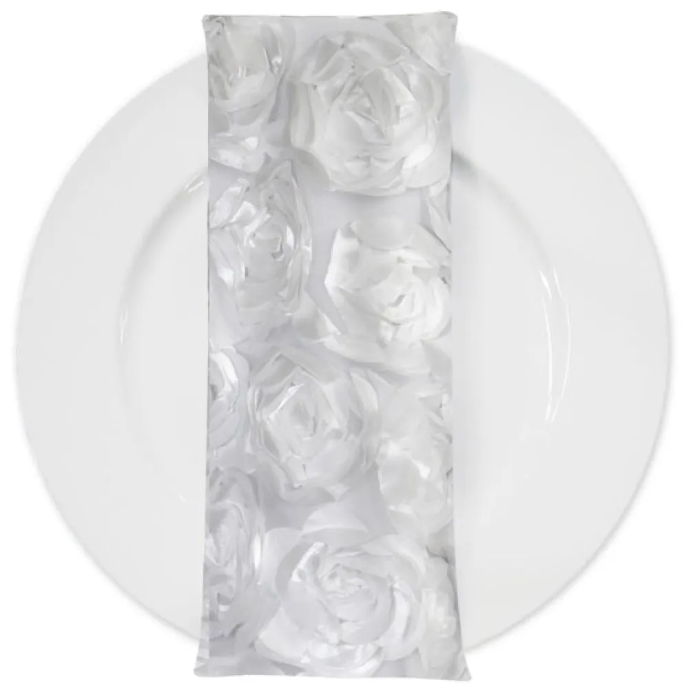 Peony Bouquet (w/ Poly Lining) Table Napkin in White