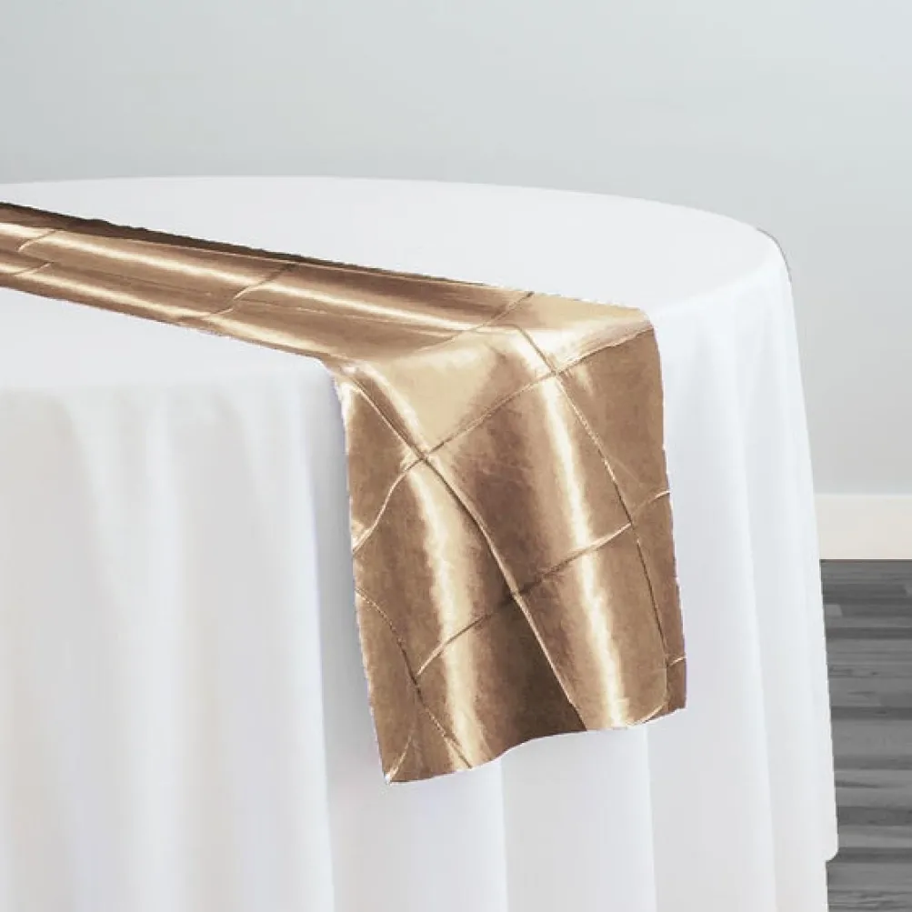 4" Pintuck Taffeta Table Runner in Taupe Gold