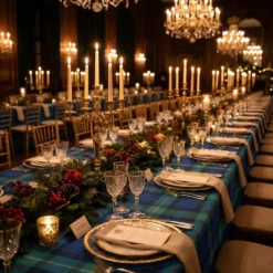 Plaid (Poly Print) Table Linen in Green