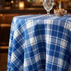Plaid (Poly Print) Table Linen in Harbor Blue