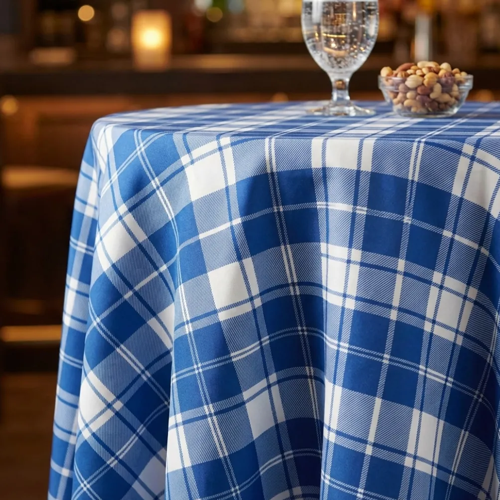 Plaid (Poly Print) Table Linen in Harbor Blue