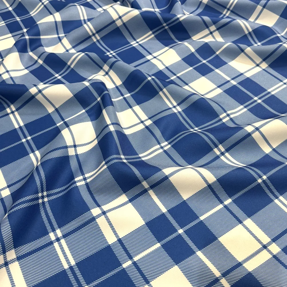 Plaid (Poly Print) Table Linen in Harbor Blue