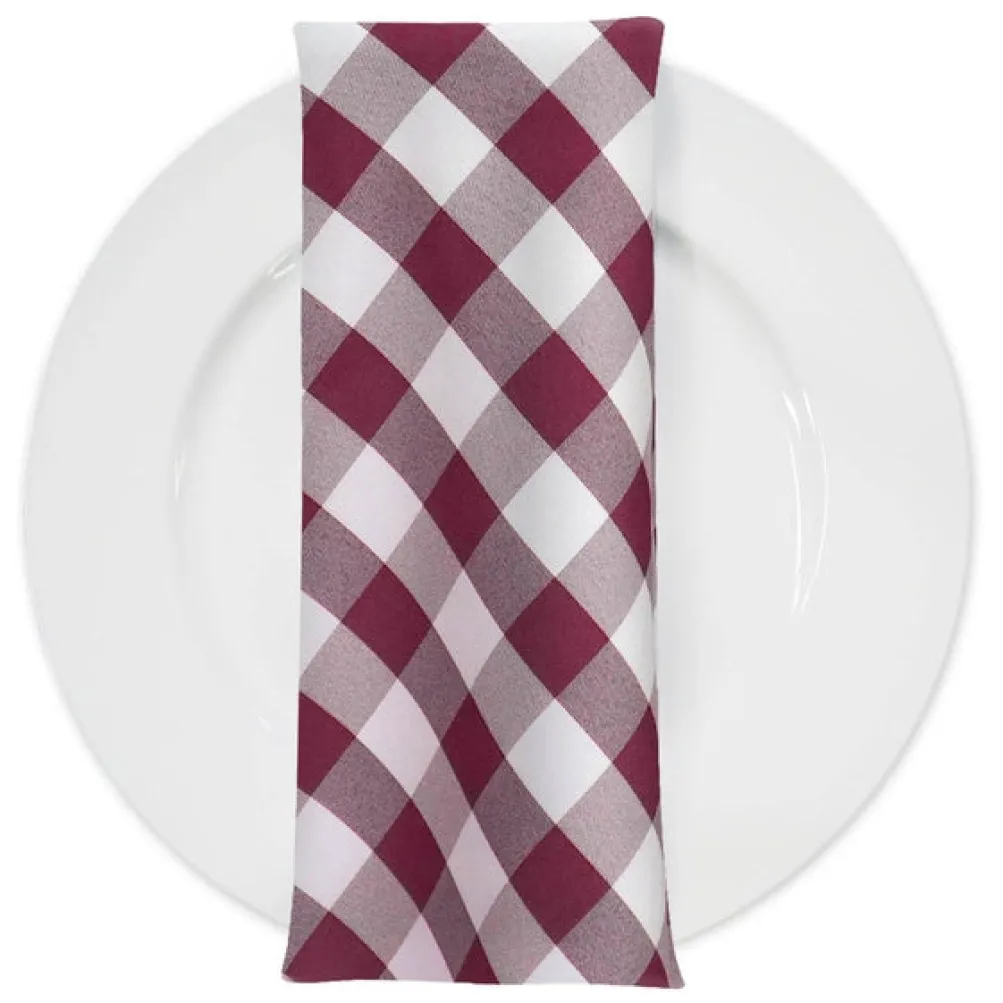 Polyester Checker (Gingham) Table Napkin in Burgundy