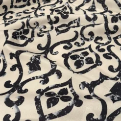 Portofino (Slub Print) Table Linen in Black / Taupe