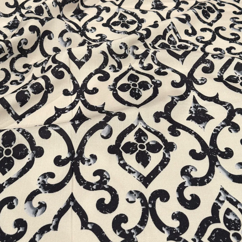 Portofino (Slub Print) Table Linen in Black / Taupe