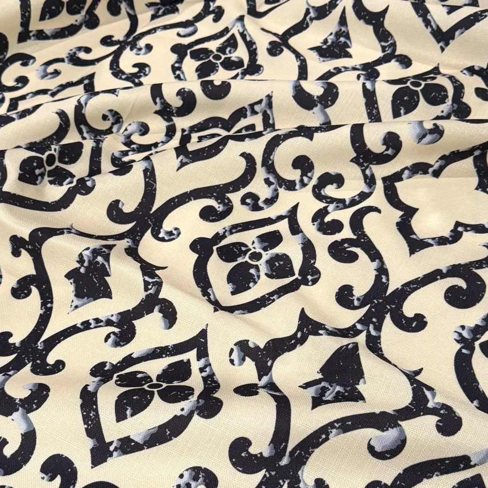 Portofino (Slub Print) Table Runner in Black / Taupe