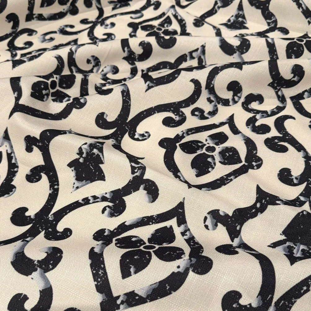 Portofino (Slub Print) Table Runner in Black / Taupe