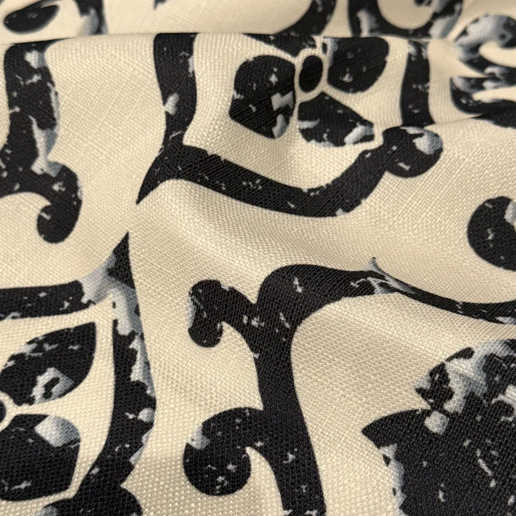 Portofino (Slub Print) Table Runner in Black / Taupe