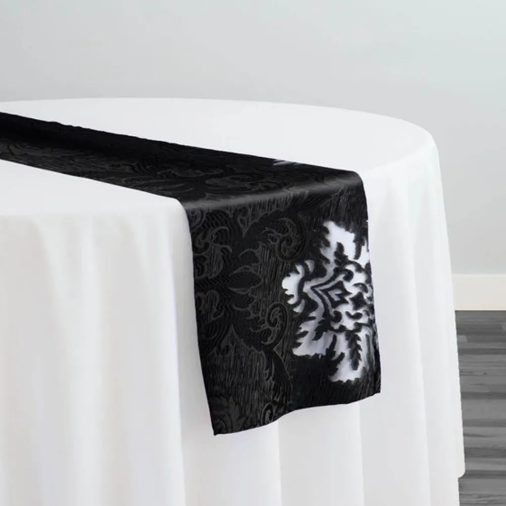 Regency Damask Sheer Table Runner in Black