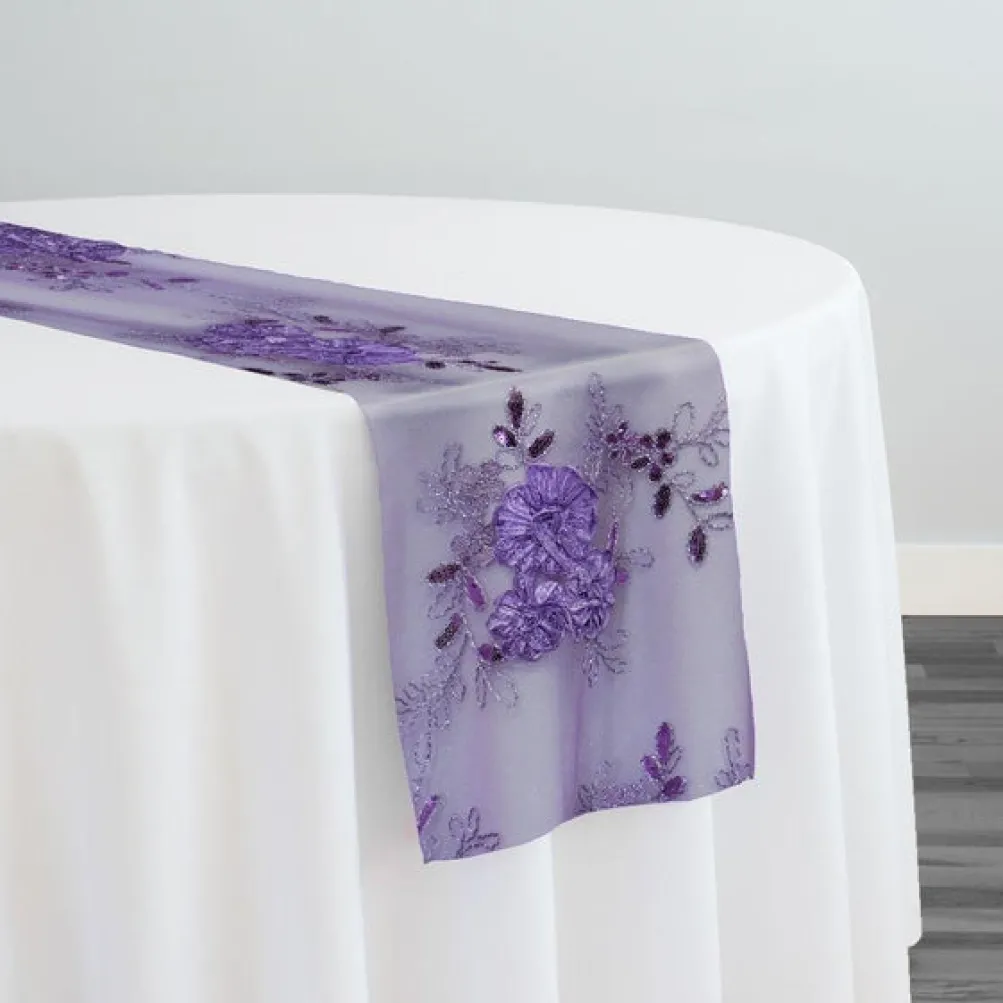 Ribbon Mesh Lace Table Runner in Purple